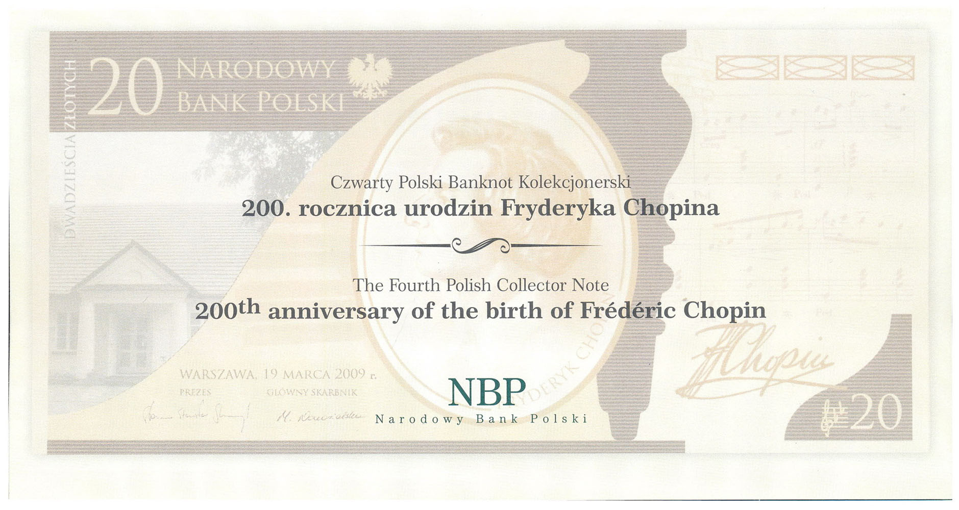 WZÓR / SPECIMEN 20 złotych 2009 Chopin
